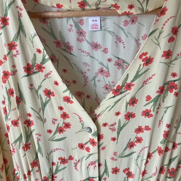 Joe Fresh Pintuck Yellow Floral Short Sleeves Midi Dress Size M - Picture 10 of 17